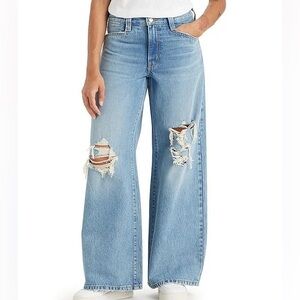 Levi’s Mid Rise ‘94 Baggy Wide Leg Distressed Light Wash Denim